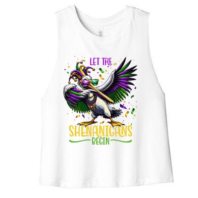 Dabbing Pelikan Mardi Gras Costume Let The Shenanigans Begin Women's Racerback Cropped Tank