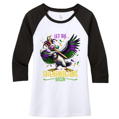 Dabbing Pelikan Mardi Gras Costume Let The Shenanigans Begin Women's Tri-Blend 3/4-Sleeve Raglan Shirt