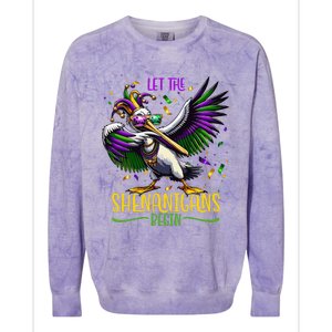 Dabbing Pelikan Mardi Gras Costume Let The Shenanigans Begin Colorblast Crewneck Sweatshirt