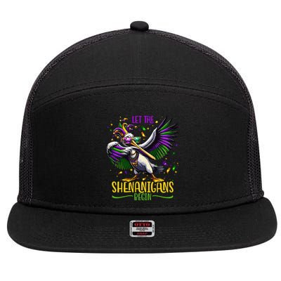 Dabbing Pelikan Mardi Gras Costume Let The Shenanigans Begin 7 Panel Mesh Trucker Snapback Hat