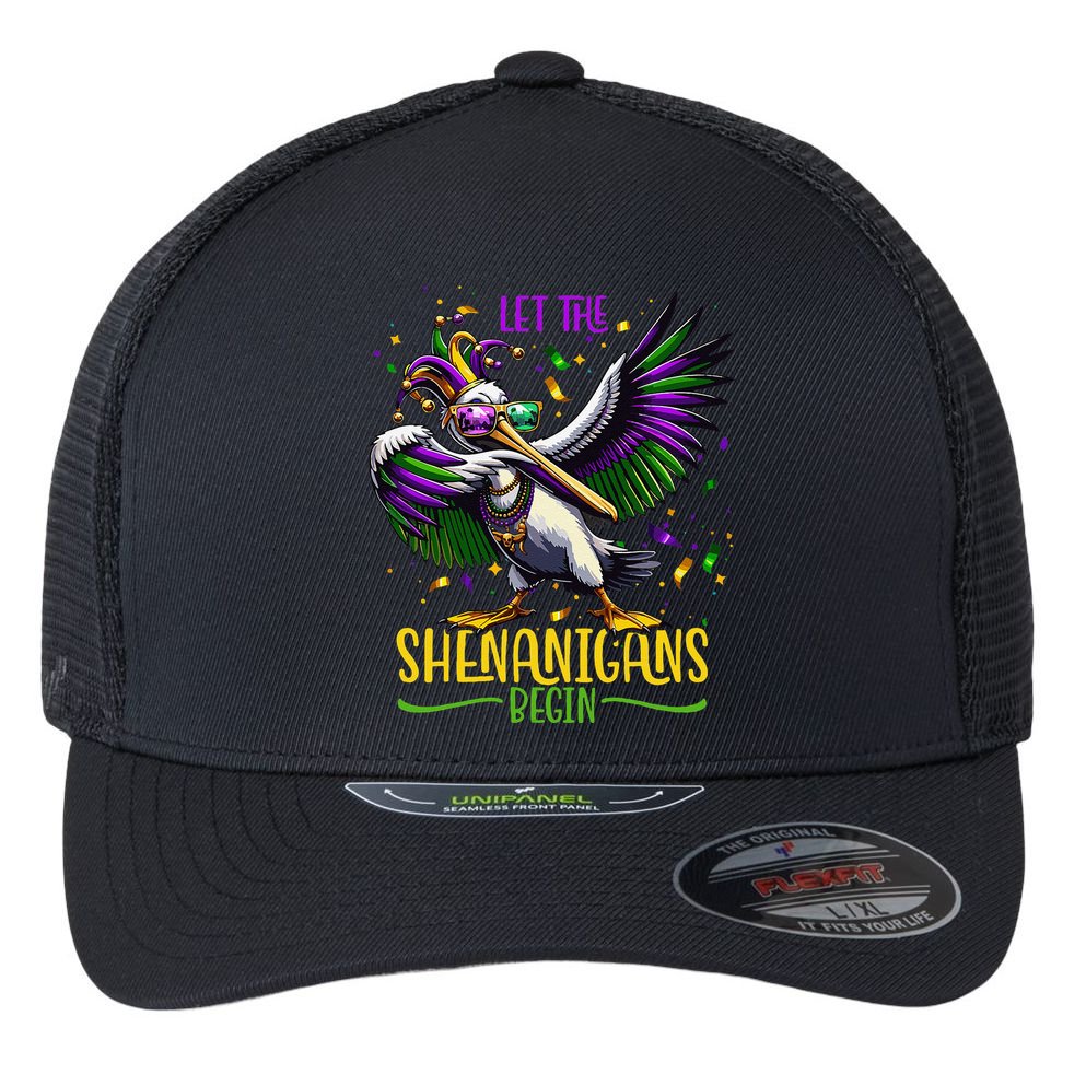 Dabbing Pelikan Mardi Gras Costume Let The Shenanigans Begin Flexfit Unipanel Trucker Cap