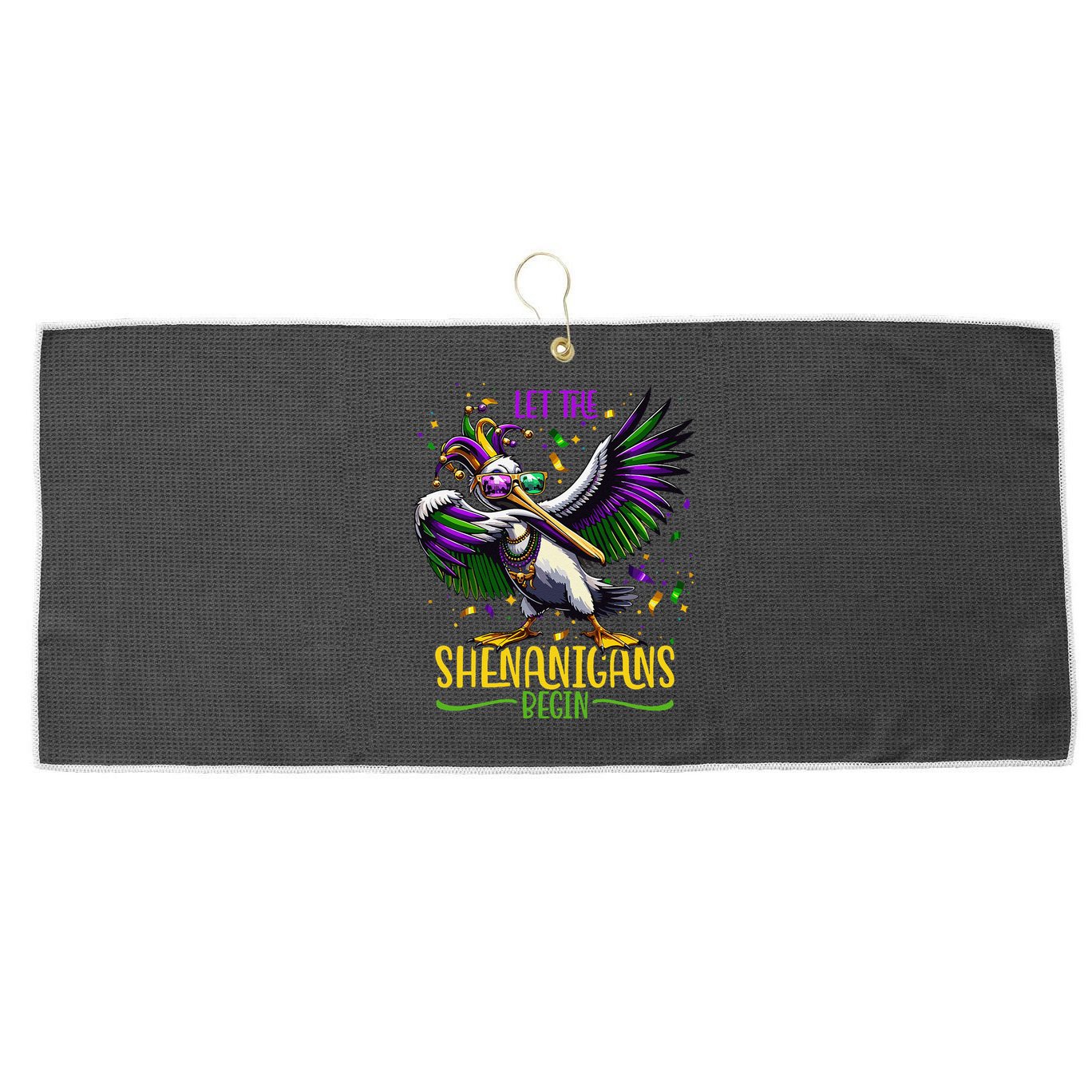 Dabbing Pelikan Mardi Gras Costume Let The Shenanigans Begin Large Microfiber Waffle Golf Towel