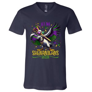 Dabbing Pelikan Mardi Gras Costume Let The Shenanigans Begin V-Neck T-Shirt