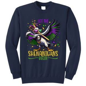 Dabbing Pelikan Mardi Gras Costume Let The Shenanigans Begin Tall Sweatshirt