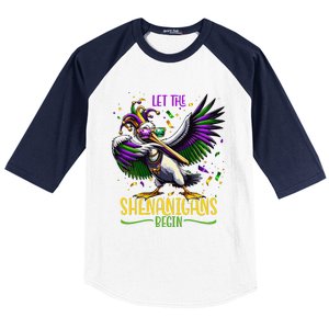 Dabbing Pelikan Mardi Gras Costume Let The Shenanigans Begin Baseball Sleeve Shirt