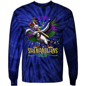 Dabbing Pelikan Mardi Gras Costume Let The Shenanigans Begin Tie-Dye Long Sleeve Shirt