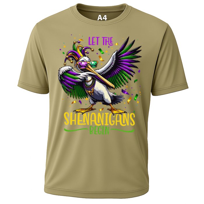 Dabbing Pelikan Mardi Gras Costume Let The Shenanigans Begin Cooling Performance Crew T-Shirt