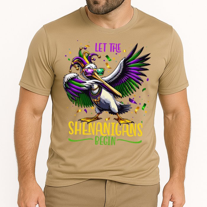 Dabbing Pelikan Mardi Gras Costume Let The Shenanigans Begin Cooling Performance Crew T-Shirt