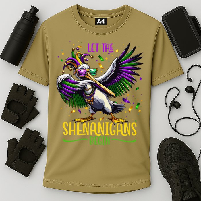 Dabbing Pelikan Mardi Gras Costume Let The Shenanigans Begin Cooling Performance Crew T-Shirt