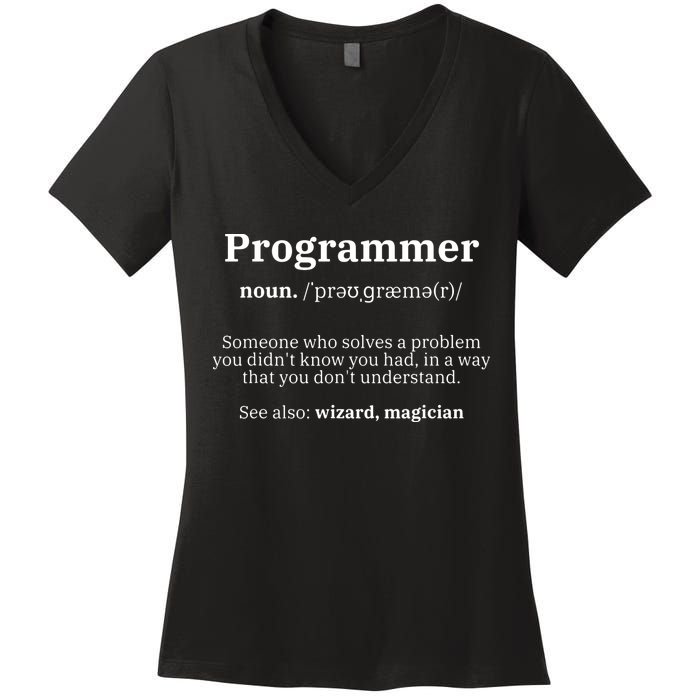 Definition Programmer Meaning Computer Science Coding Women's V-Neck T-Shirt