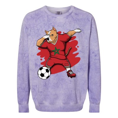 Dabbing Pitbull Morocco Soccer Fans Jersey Moroccan Football Gift Colorblast Crewneck Sweatshirt