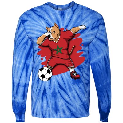 Dabbing Pitbull Morocco Soccer Fans Jersey Moroccan Football Gift Tie-Dye Long Sleeve Shirt