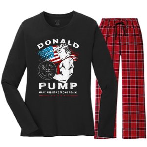 Donald Pump Make America Strong Again Women's Long Sleeve Flannel Pajama Set 