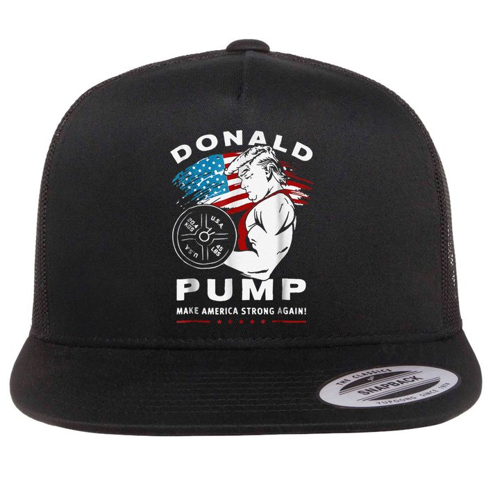 Donald Pump Make America Strong Again Flat Bill Trucker Hat