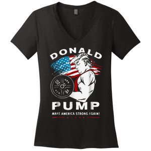 Donald Pump Make America Strong Again Women's V-Neck T-Shirt