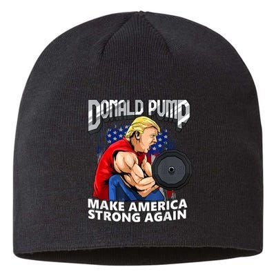 Donald Pump Make America Strong Again Weight Lifting Gym Sustainable Beanie