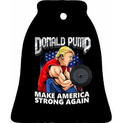 Donald Pump Make America Strong Again Weight Lifting Gym Ceramic Bell Ornament