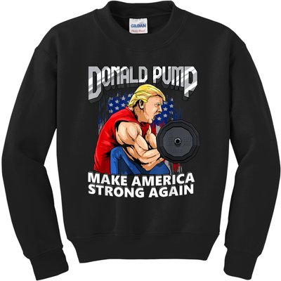 Donald Pump Make America Strong Again Weight Lifting Gym Kids Sweatshirt