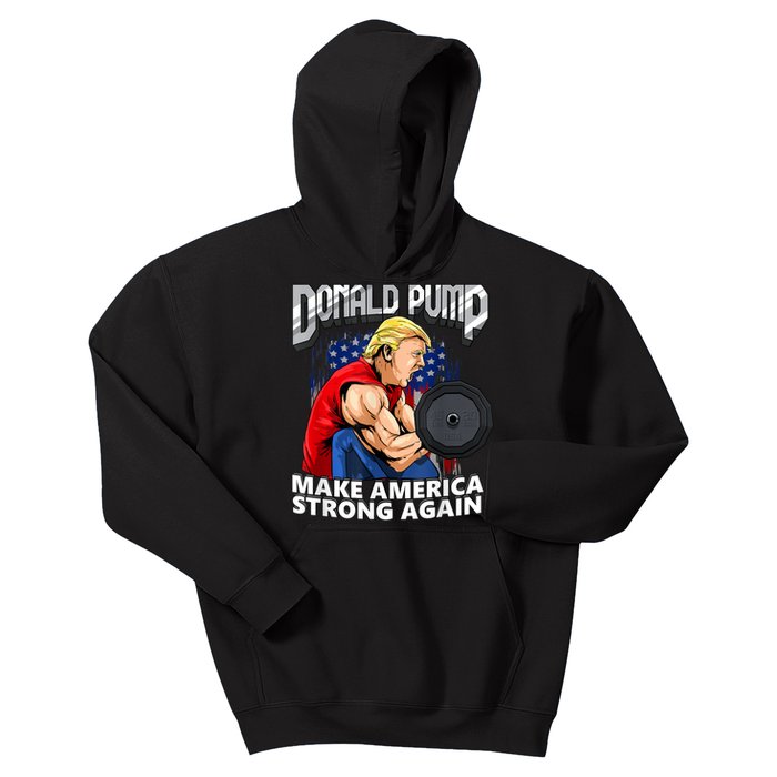 Donald Pump Make America Strong Again Weight Lifting Gym Kids Hoodie