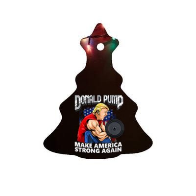 Donald Pump Make America Strong Again Weight Lifting Gym Ceramic Tree Ornament