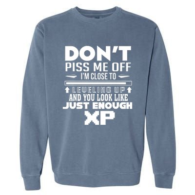 Dont Piss Me Off IM Close To Leveling Up And You Look Like Just Enough Xp Garment-Dyed Sweatshirt