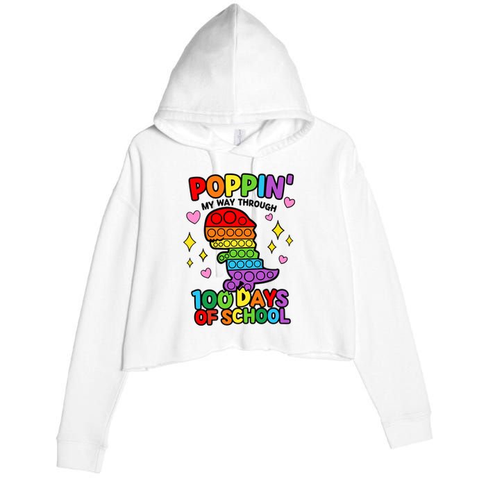 Dino Poppin My Way Through 100 Days Of School T Rex Crop Fleece Hoodie