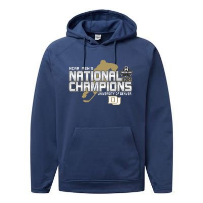 Denver Pioneers National Champs 2024 Hockey Red Performance Fleece Hoodie