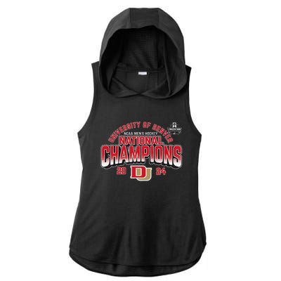 Denver Pioneers National Champs 2024 Hockey Sticks Ladies PosiCharge Tri-Blend Wicking Draft Hoodie Tank