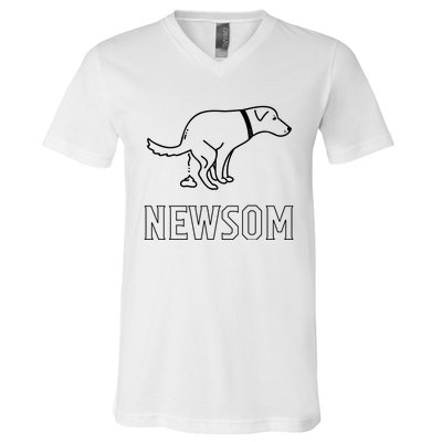 Dog Pooping On Gavin Newsom. V-Neck T-Shirt