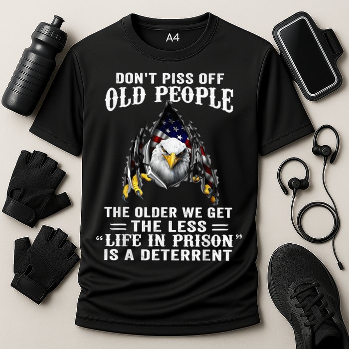 Don't Piss Off Old People The Older We Get Eagle & US Flag Cooling Performance Crew T-Shirt