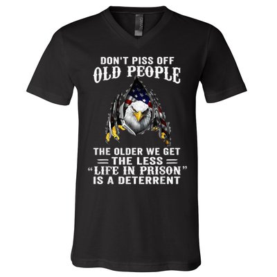 Don't Piss Off Old People The Older We Get Eagle & US Flag V-Neck T-Shirt