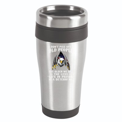 Don't Piss Off Old People The Older We Get Eagle & US Flag 16oz Travel Tumbler