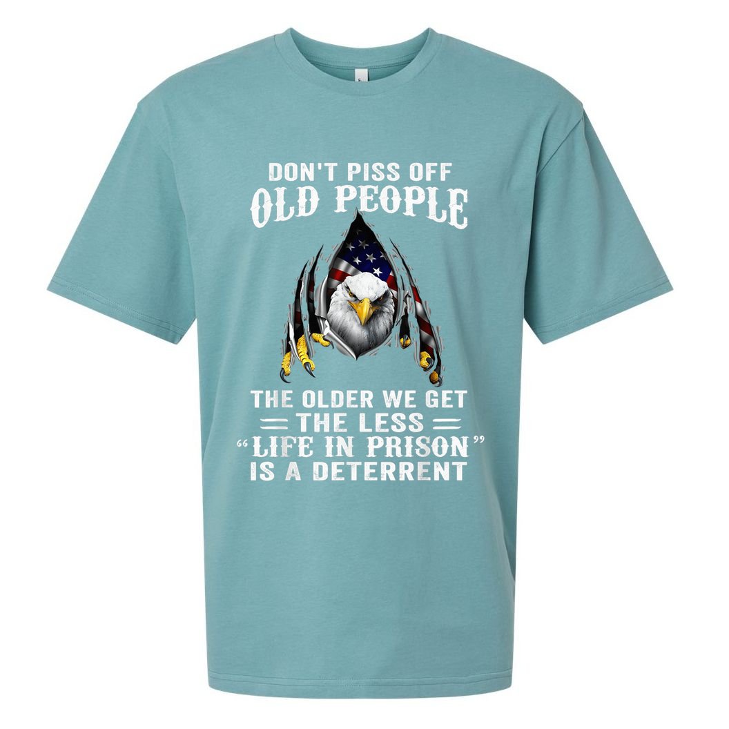 Don't Piss Off Old People The Older We Get Eagle & US Flag Sueded Cloud Jersey T-Shirt