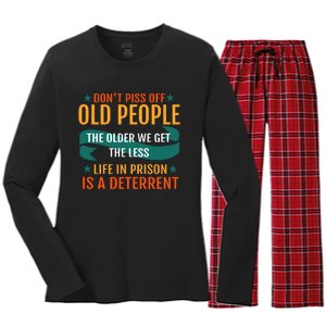 Dont Piss Off Old People Women's Long Sleeve Flannel Pajama Set 