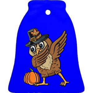 Dabbing Pilgrim Owl Thanksgiving Cool Gift Ceramic Bell Ornament