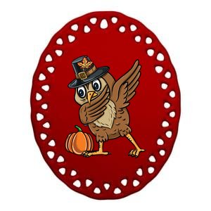 Dabbing Pilgrim Owl Thanksgiving Cool Gift Ceramic Oval Ornament