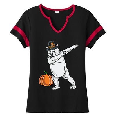 Dabbing Pilgrim Polar Bear Thanksgiving Gift Ladies Halftime Notch Neck Tee