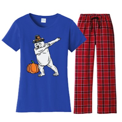 Dabbing Pilgrim Polar Bear Thanksgiving Gift Women's Flannel Pajama Set