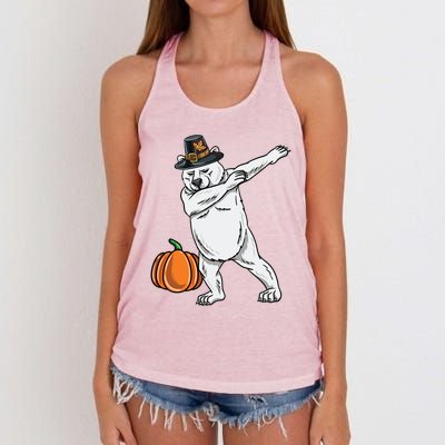 Dabbing Pilgrim Polar Bear Thanksgiving Gift Women's Knotted Racerback Tank