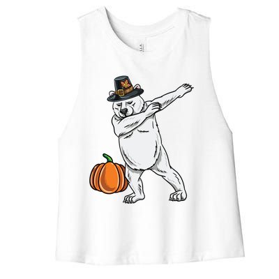 Dabbing Pilgrim Polar Bear Thanksgiving Gift Women's Racerback Cropped Tank