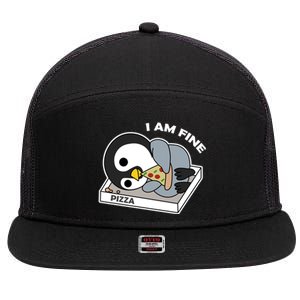 Depressed Pizza Penguin Great Gift I Am Fine Gift 7 Panel Mesh Trucker Snapback Hat