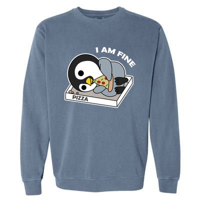 Depressed Pizza Penguin Great Gift I Am Fine Gift Garment-Dyed Sweatshirt