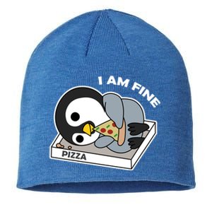 Depressed Pizza Penguin Great Gift I Am Fine Gift Sustainable Beanie