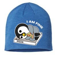 Depressed Pizza Penguin Great Gift I Am Fine Gift Sustainable Beanie