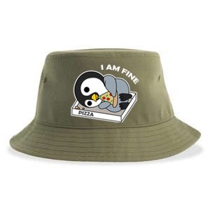 Depressed Pizza Penguin Great Gift I Am Fine Gift Sustainable Bucket Hat