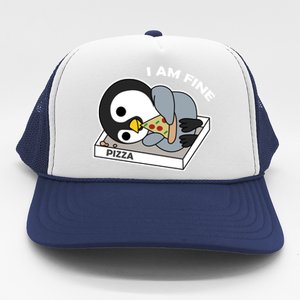 Depressed Pizza Penguin Great Gift I Am Fine Gift Trucker Hat