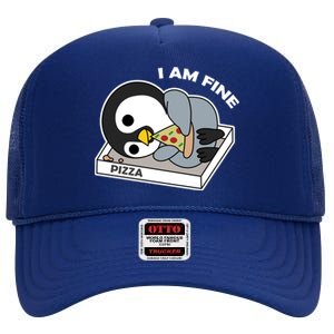 Depressed Pizza Penguin Great Gift I Am Fine Gift High Crown Mesh Back Trucker Hat