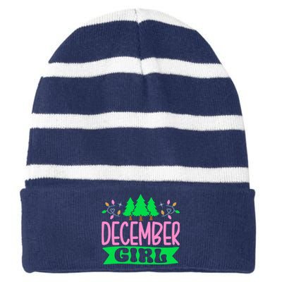 December  Pretty Pink and Green Sorority Aka Christmas Striped Beanie with Solid Band