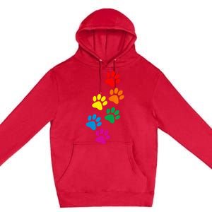 Dog Paw Print Dog Pride Rainbow Dog Premium Pullover Hoodie