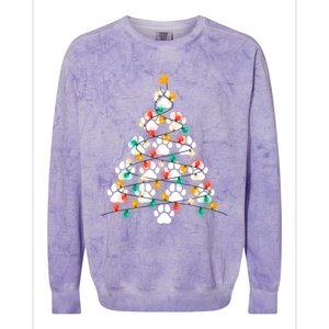 Dog Paw Print Puppy Christmas Tree Lights Cool Xmas Dogs Gift Colorblast Crewneck Sweatshirt